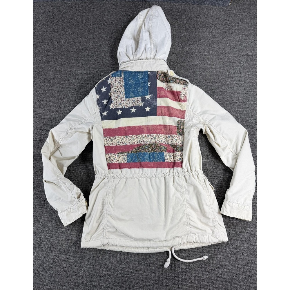Denim & Supply Ralph Lauren Jacket Womens XS White Hooded Anorak Patchwork Flag